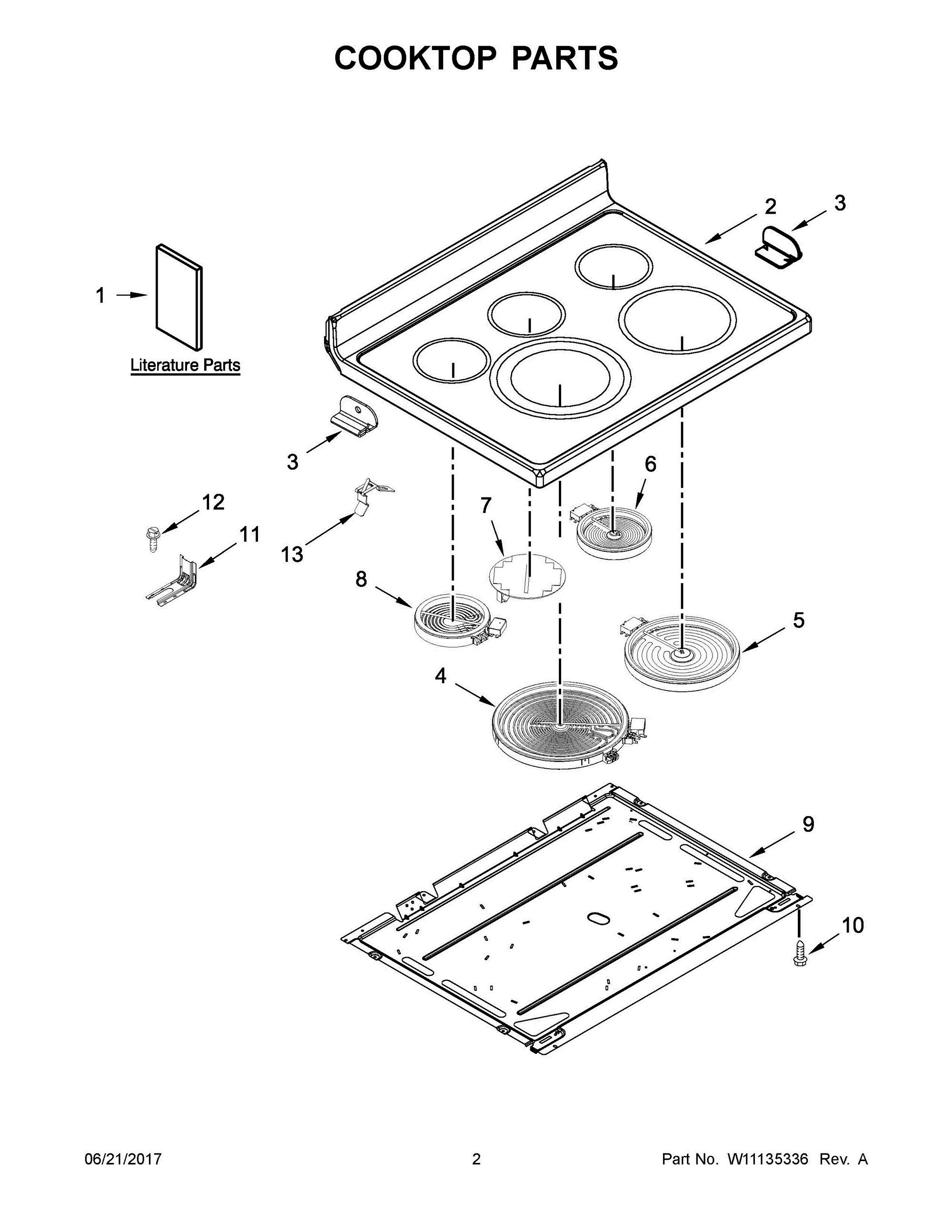 02 - COOKTOP PARTS Diagram and Parts List for YKFEG500EBL2  Whirlpool Range
