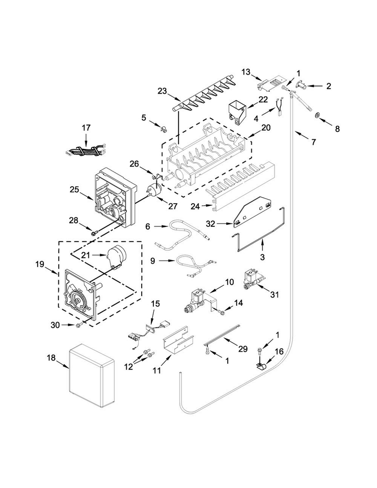 Ice Maker Parts Diagram and Parts List for KBFN502EPA00  KitchenAid Refrigerator