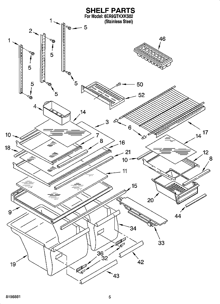 SHELF PARTS Diagram and Parts List for 6ER9GTKXKS02  Whirlpool Refrigerator