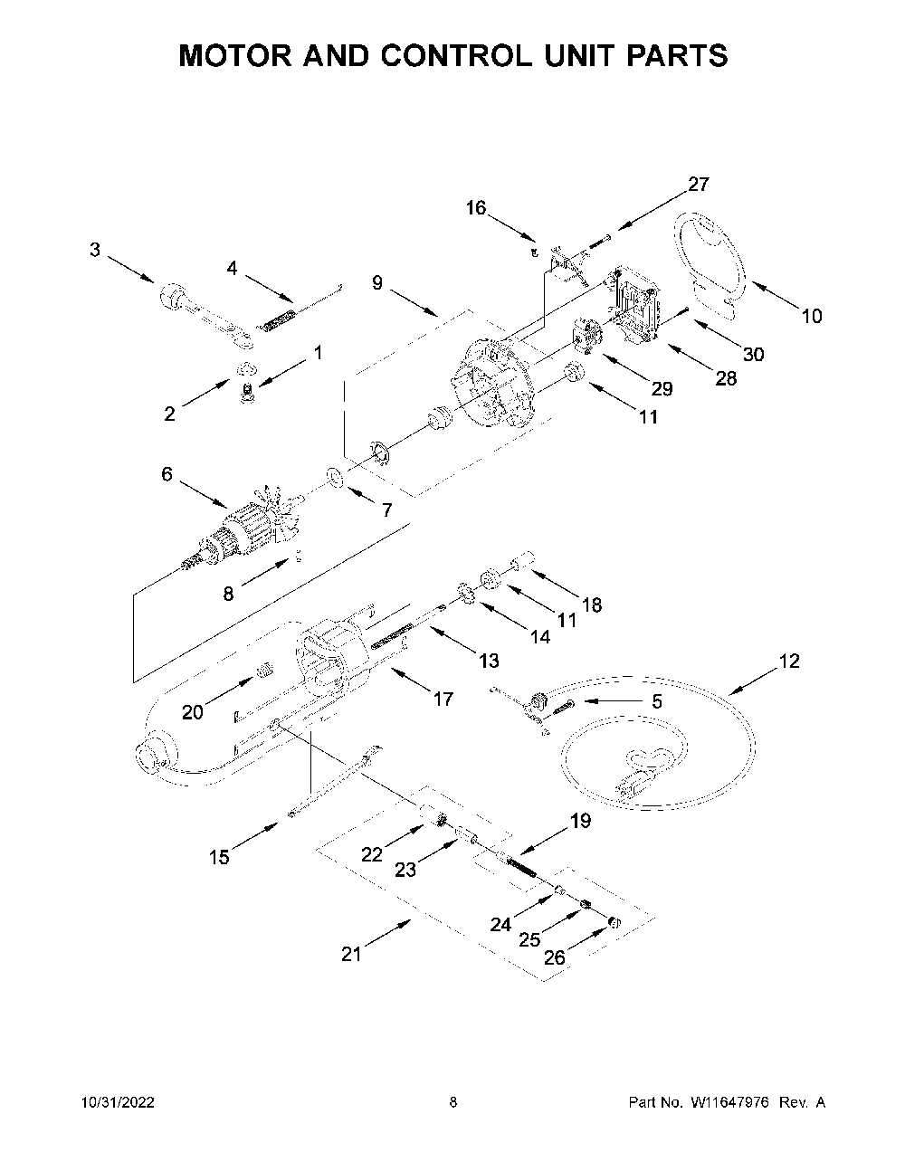 Motor And Control Unit Parts Diagram and Parts List for KSM182CADFL0  KitchenAid Mixer