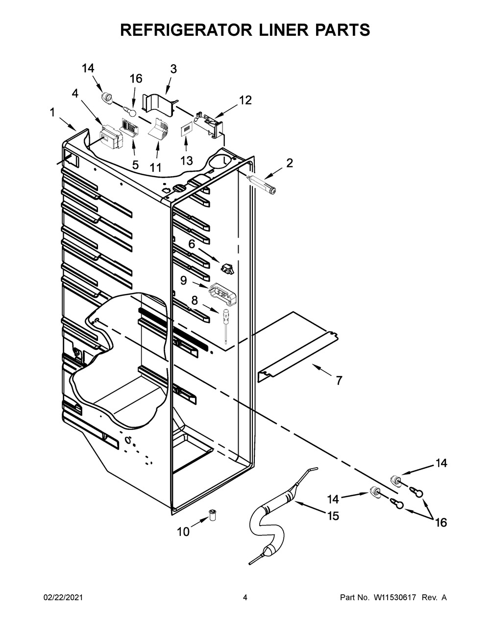 Refrigerator Liner Parts Diagram and Parts List for WRS586FIEM05  Whirlpool Refrigerator