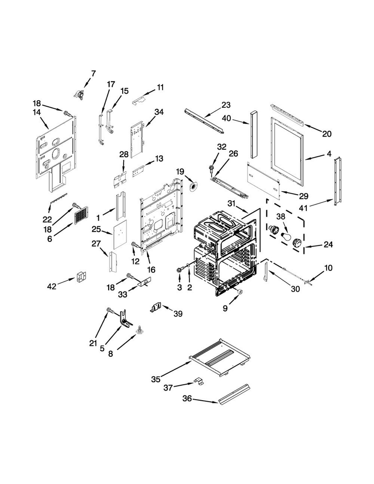 Chassis Parts Diagram and Parts List for KFID500ESS01  KitchenAid Range