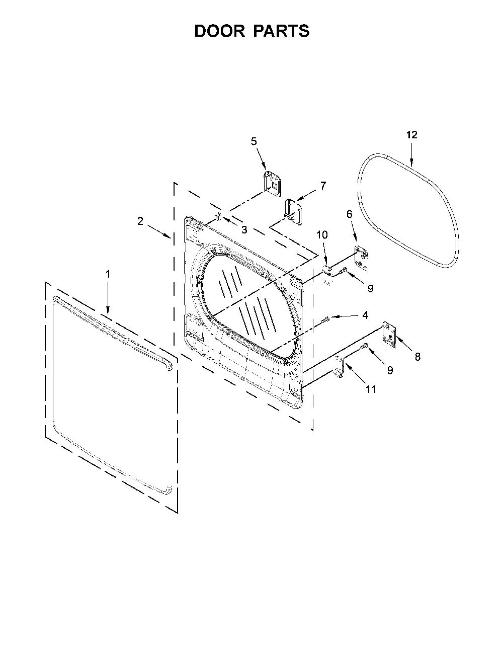 Door parts Diagram and Parts List for 11061633611  Kenmore Dryer