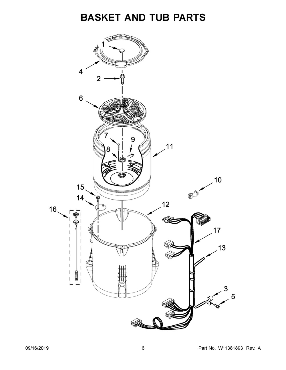 Basket And Tub Parts Diagram and Parts List for WTW5000DW3  Whirlpool Washer