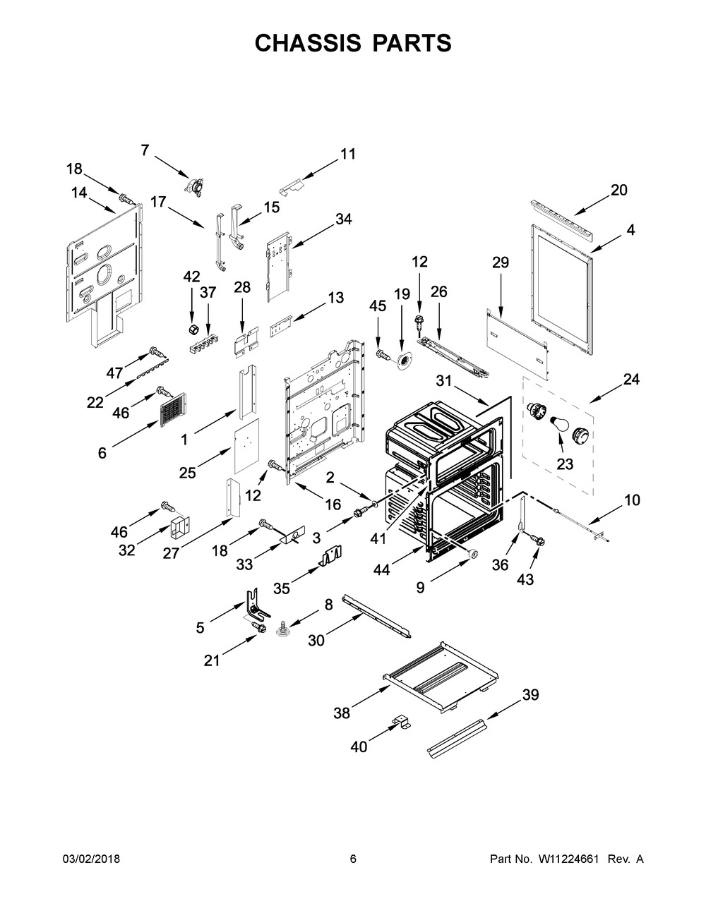 Chassis Parts Diagram and Parts List for KFED500EBL03  Whirlpool Range