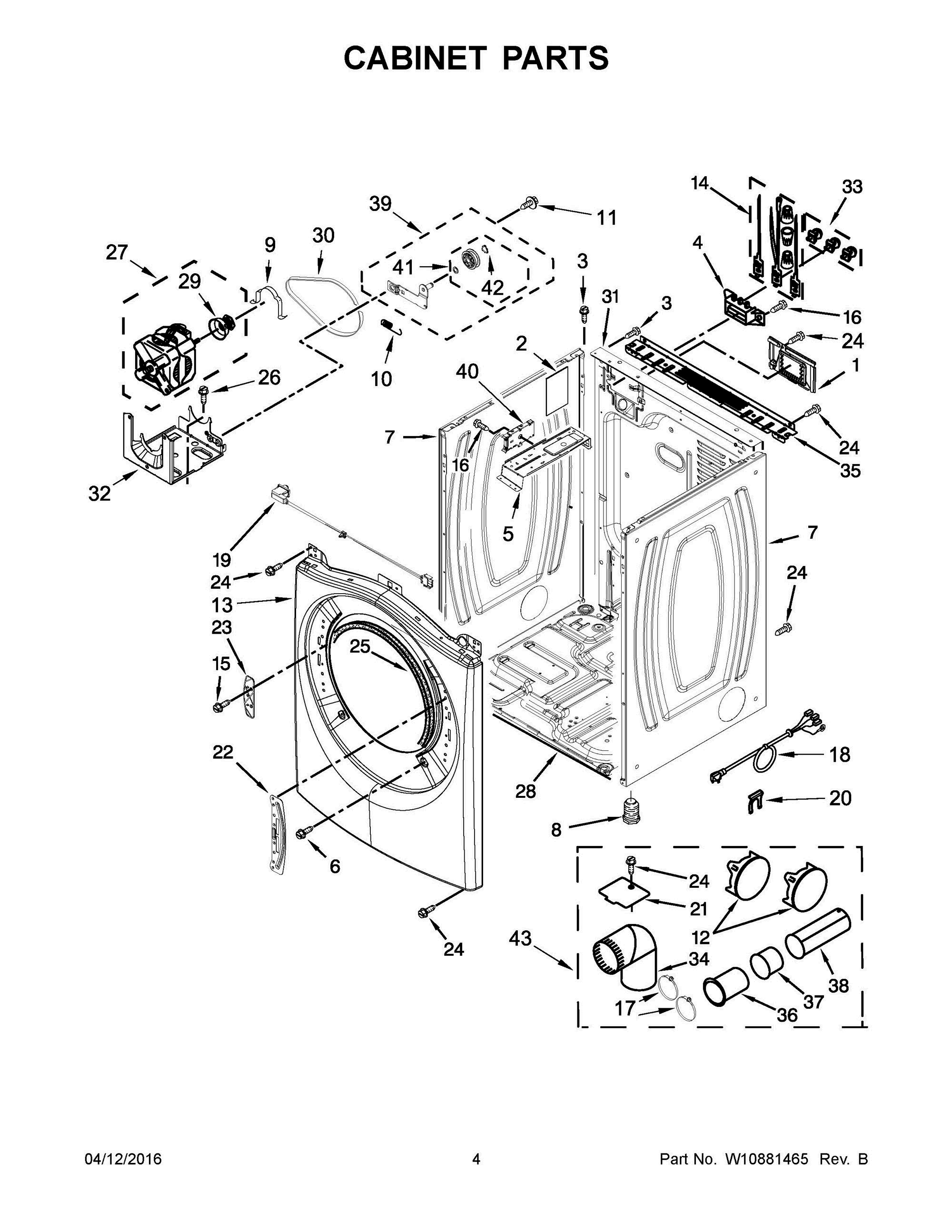 03 - CABINET PARTS Diagram and Parts List for YNED5800DW1  Whirlpool Dryer