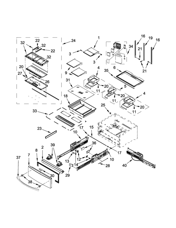 Shelf Parts Diagram and Parts List for WRX988SIBE02  Whirlpool Refrigerator