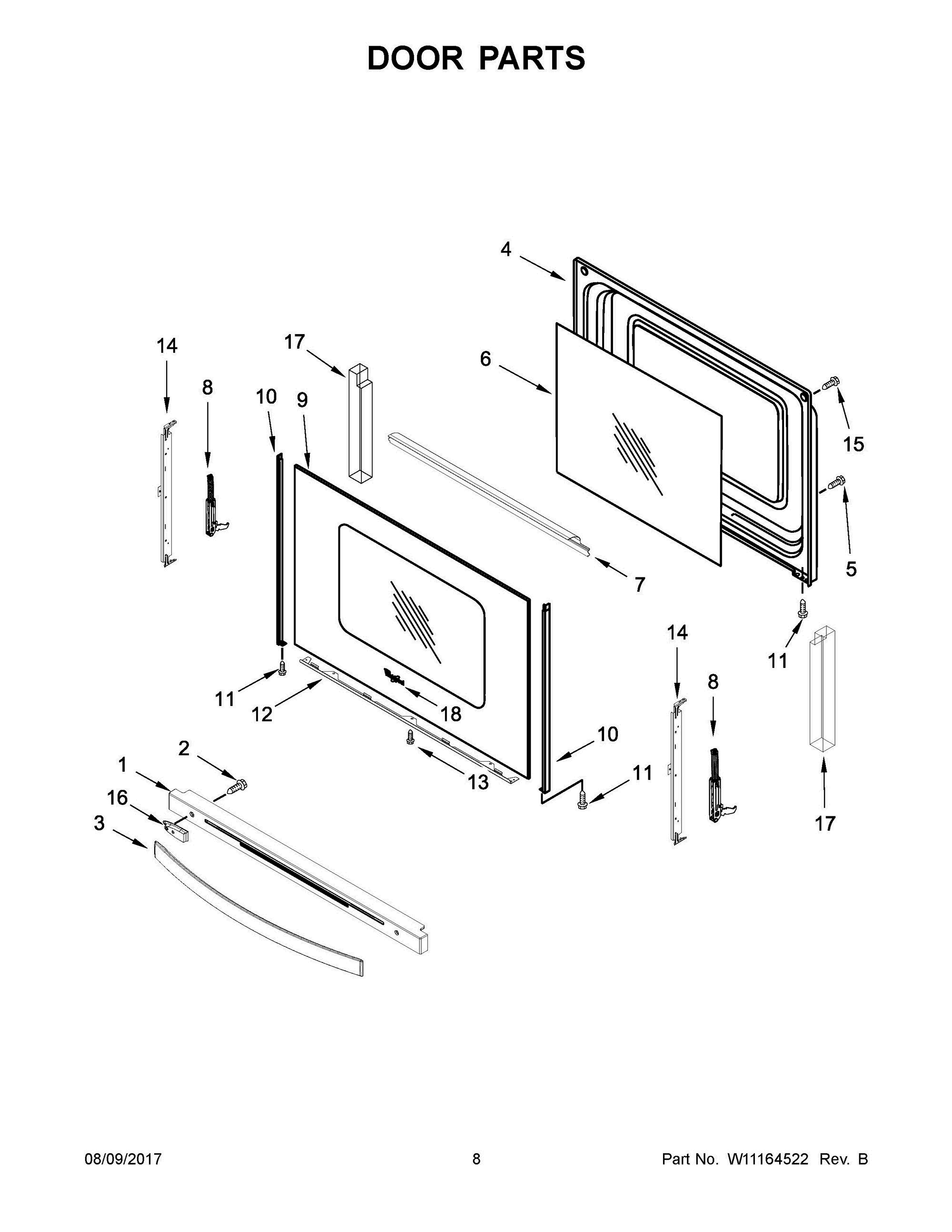 05 - DOOR PARTS Diagram and Parts List for YWFE775H0HB0  Whirlpool Range