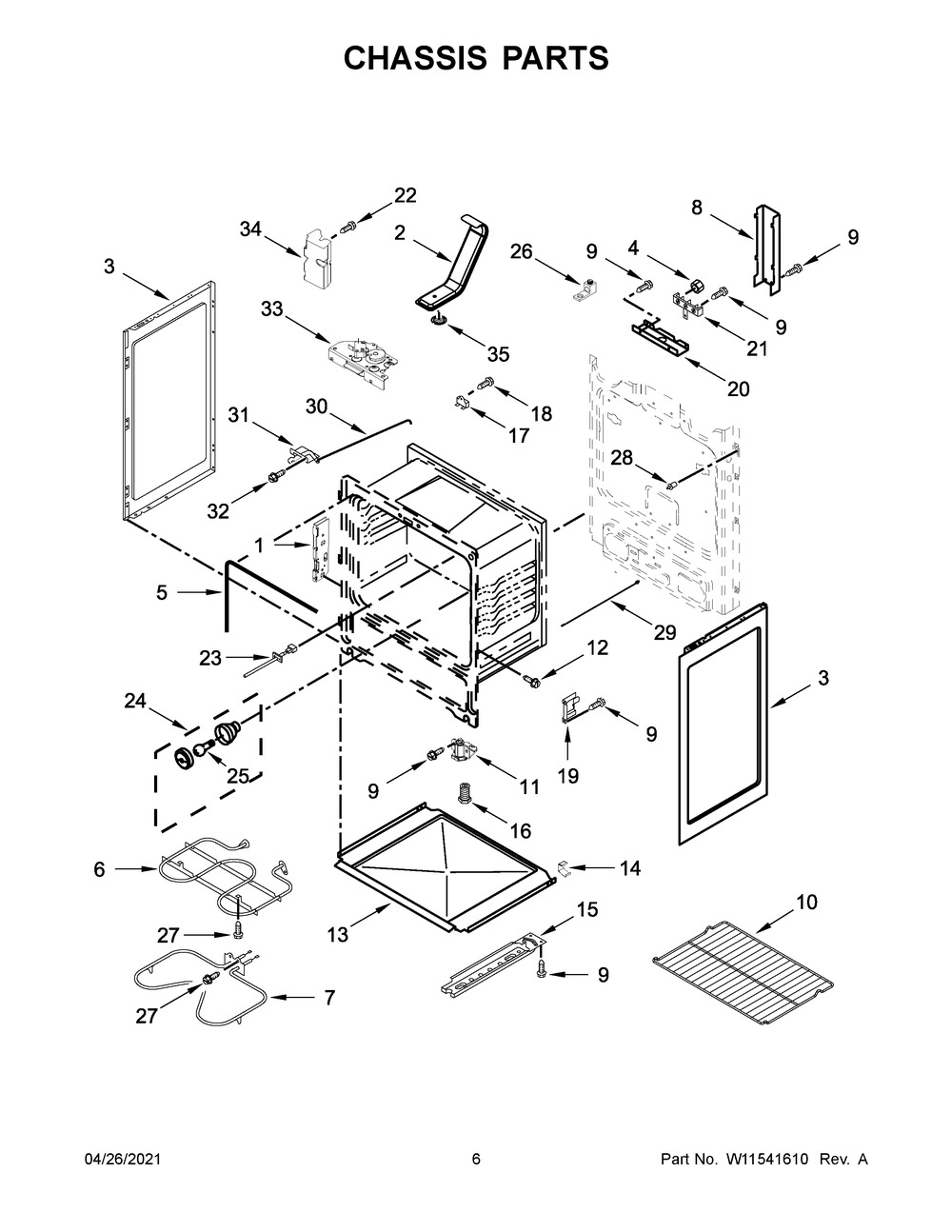 Chassis Parts Diagram and Parts List for AER6603SFS3  Whirlpool Range