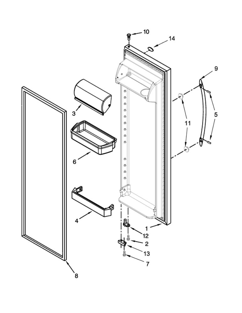 Refrigerator Door Parts Diagram and Parts List for 8WRS25KNBF02  Whirlpool Refrigerator