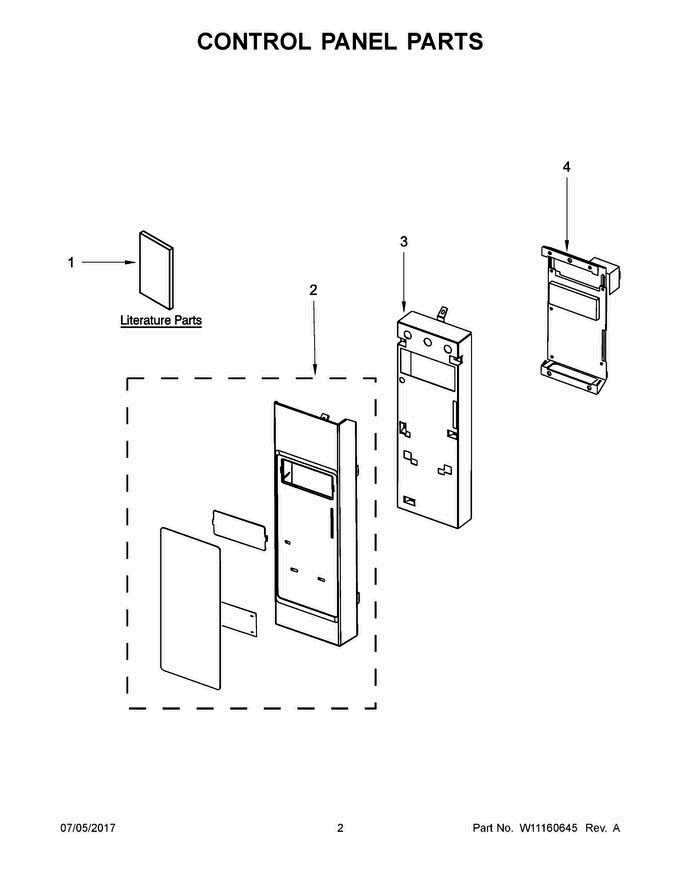 02 - Control Panel Parts Diagram and Parts List for WMH32519CB2  Whirlpool Microwave Oven Combo