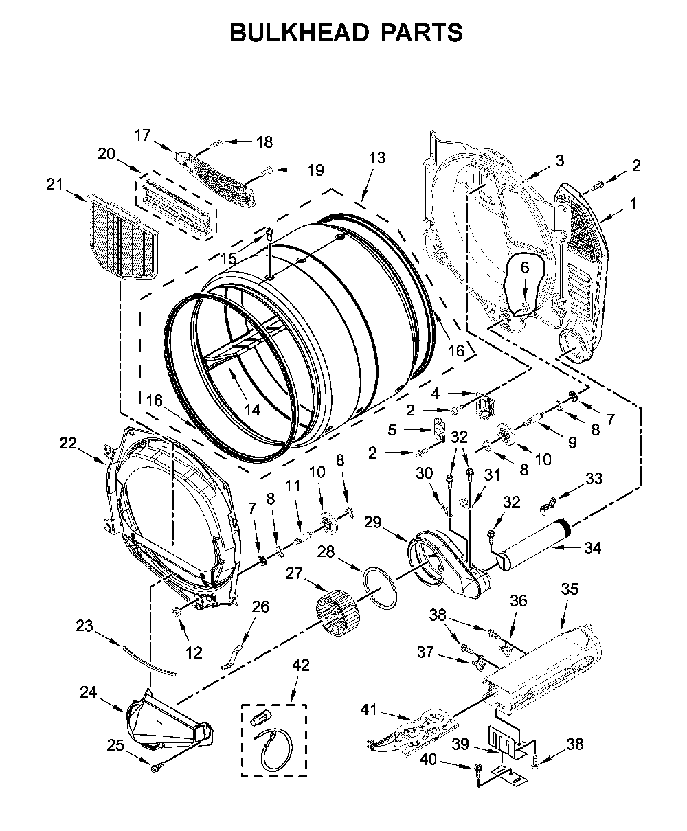Bulkhead parts Diagram and Parts List for 11081932511  Kenmore Dryer