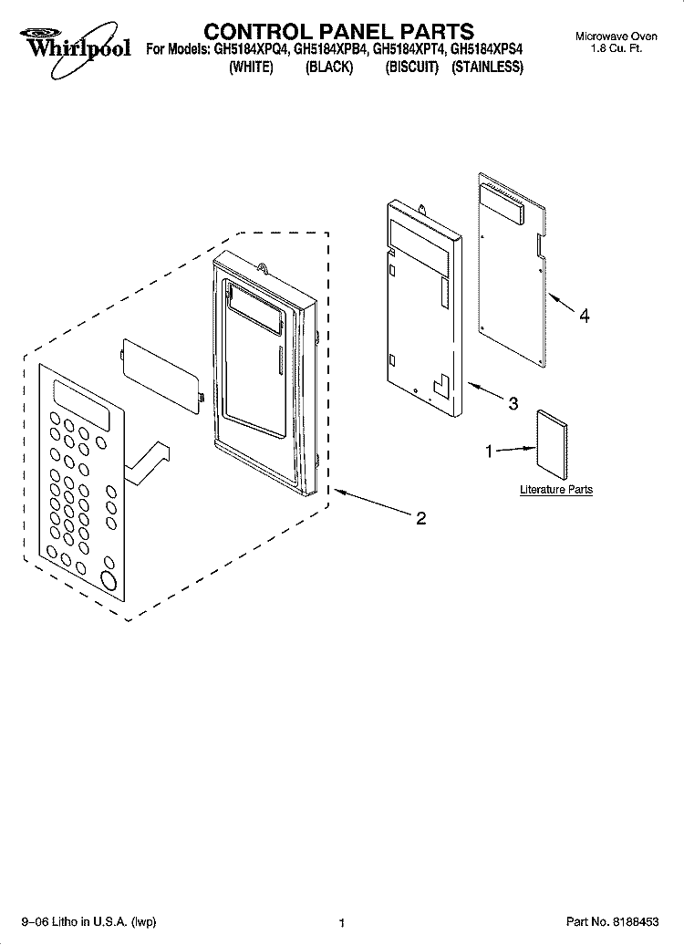 CONTROL PANEL PARTS Diagram and Parts List for GH5184XPS4  Whirlpool Microwave
