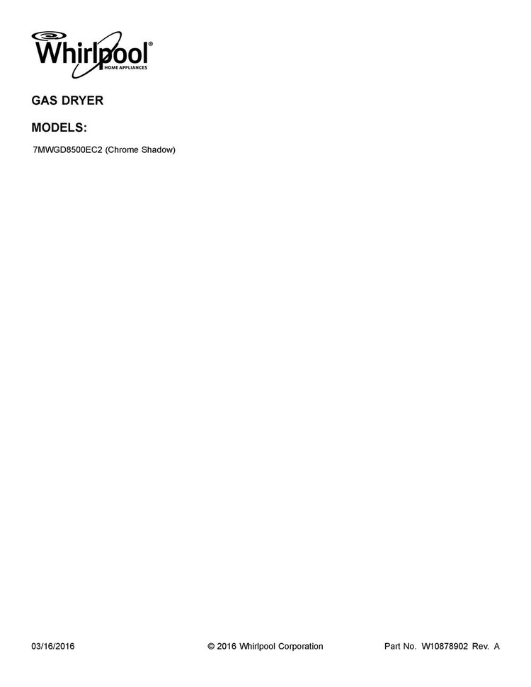 Cover Sheet Diagram and Parts List for 7MWGD8500EC2  Whirlpool Dryer
