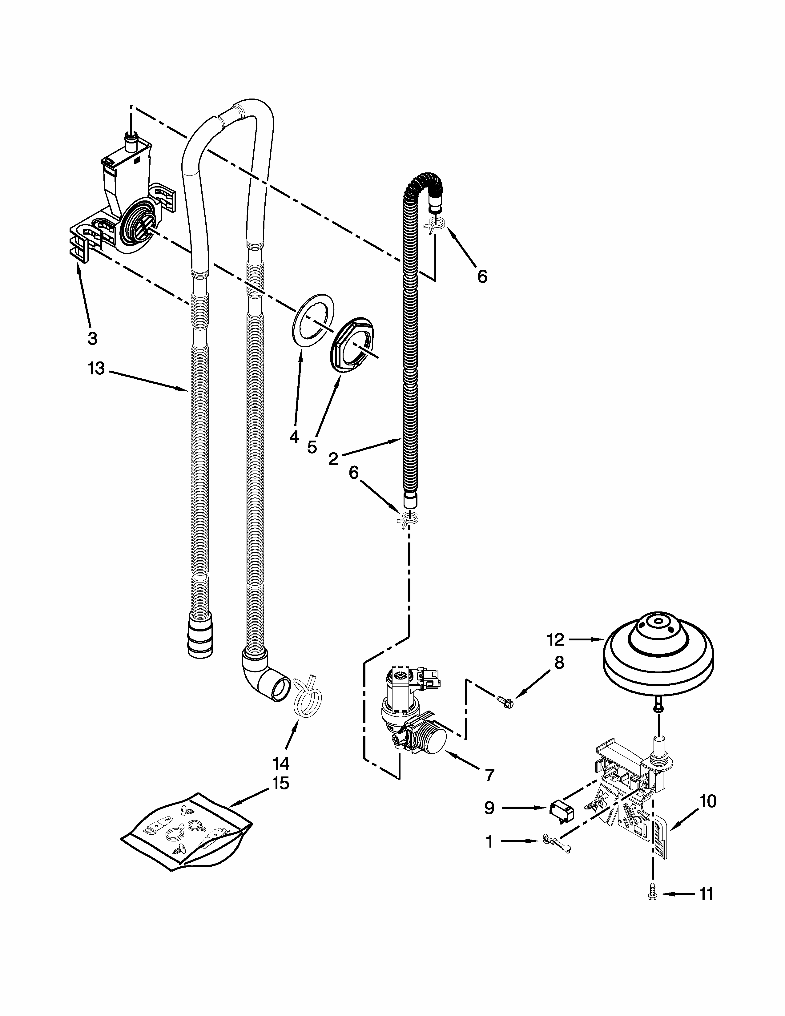 Fill, Drain And Overfill Parts Diagram and Parts List for 66513073K216  Kenmore Dishwasher
