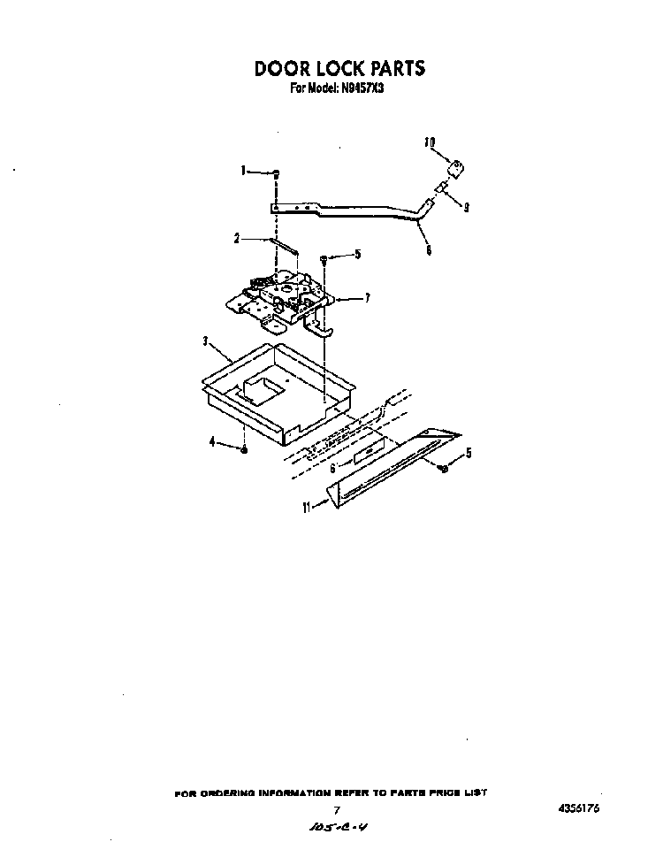 Door Lock Diagram and Parts List for N9457*3  Roper Range