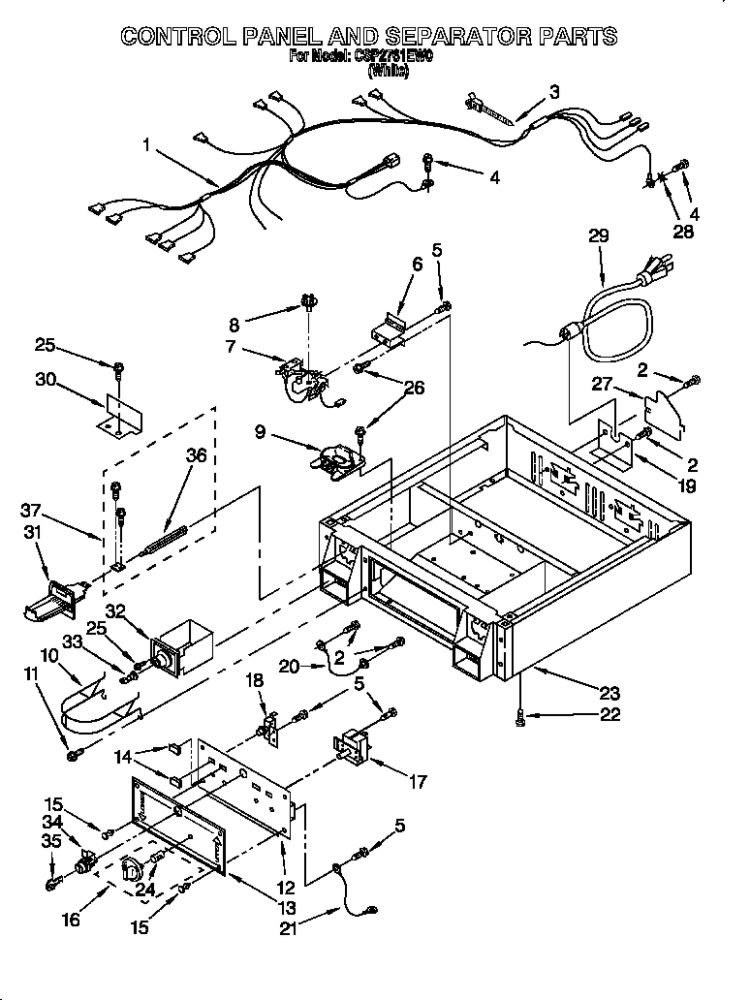 Control Panel And Separator Diagram and Parts List for CSP2761EW0  Whirlpool Dryer