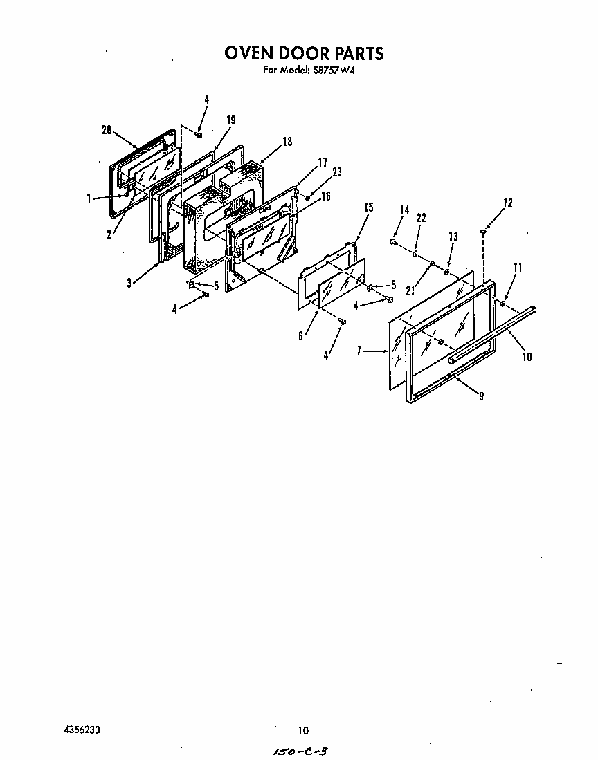 Oven Door Diagram and Parts List for S8757*4  Roper Range