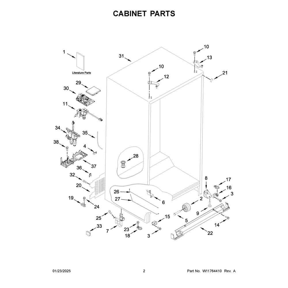 Cabinet Parts Diagram and Parts List for WRSC5536RV00  Whirlpool Refrigerator