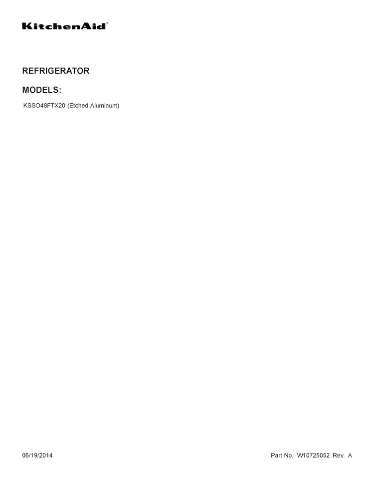 Cover Sheet Diagram and Parts List for KSSO48FTX20  KitchenAid Refrigerator