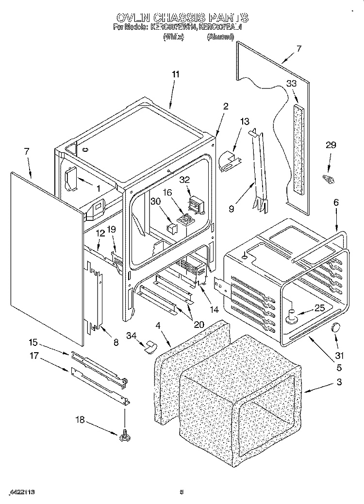 OVEN CHASSIS Diagram and Parts List for KERC607EAL4  KitchenAid Range