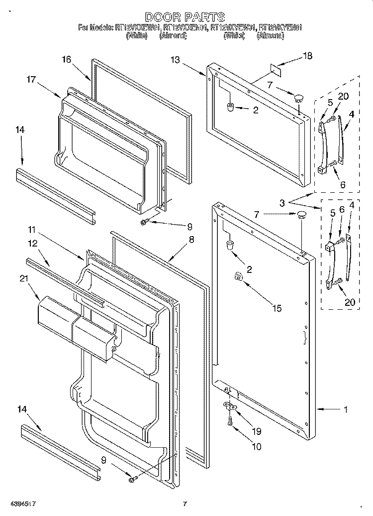 DOOR, LIT/OPTIONAL Diagram and Parts List for RT12VKYEW01  Roper Refrigerator