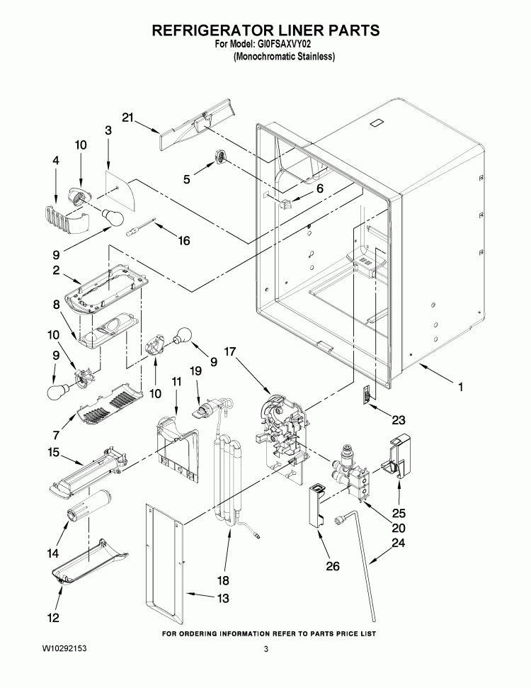 REFRIGERATOR LINER PARTS Diagram and Parts List for GI0FSAXVY02  Whirlpool Refrigerator