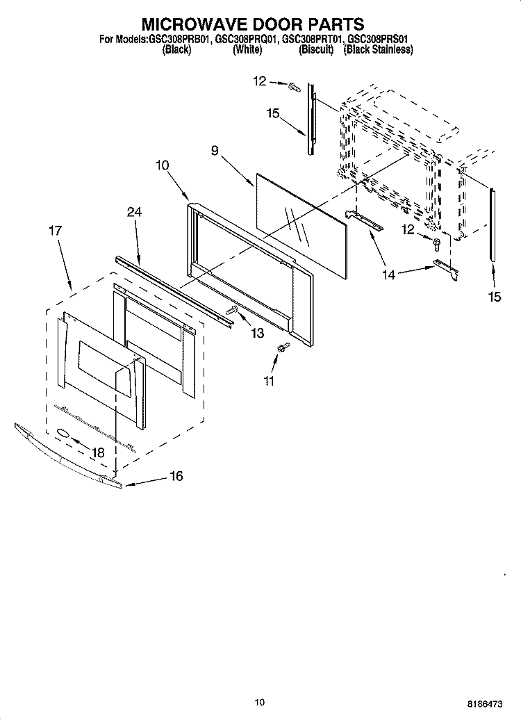 MICROWAVE DOOR PARTS Diagram and Parts List for GSC308PRB01  Whirlpool Microwave Oven Combo