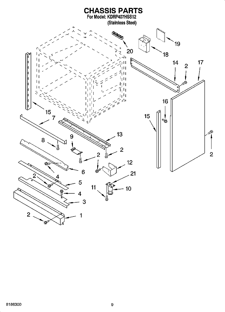 CHASSIS PARTS, OPTIONAL PARTS Diagram and Parts List for KDRP407HSS12  KitchenAid Range