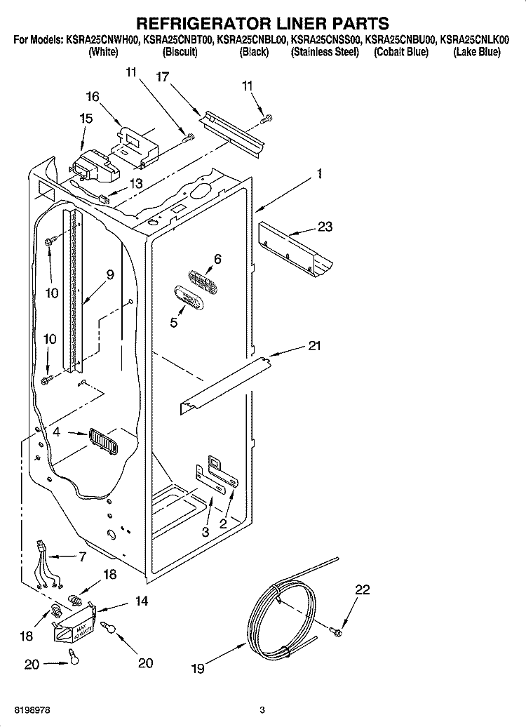 REFRIGERATOR LINER PARTS Diagram and Parts List for KSRA25CNLK00  KitchenAid Refrigerator