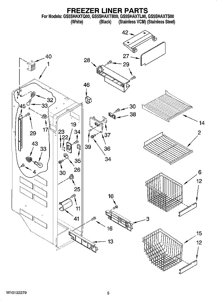 FREEZER LINER PARTS Diagram and Parts List for GS5SHAXTB00  Whirlpool Refrigerator