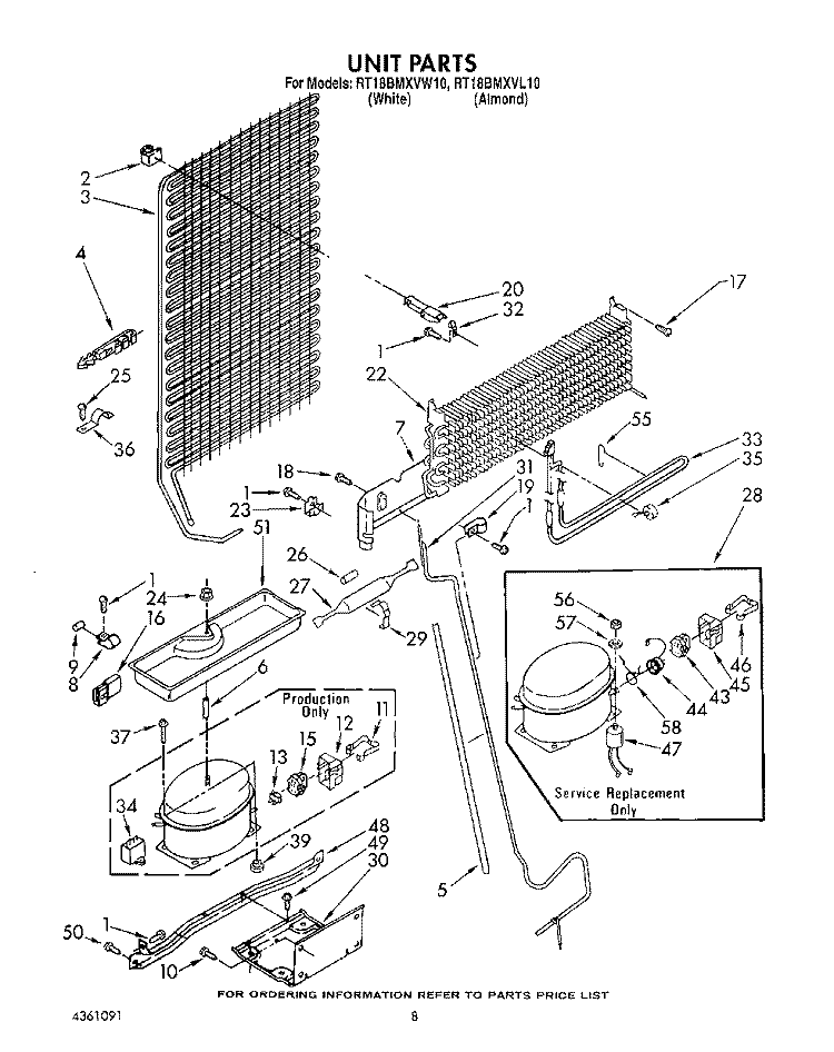 UNIT Diagram and Parts List for RT18BMXVW10  Roper Refrigerator