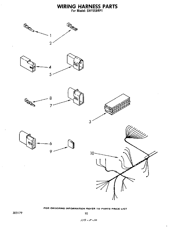 WIRING HARNESS Diagram and Parts List for SHF5584P1  Whirlpool Dishwasher
