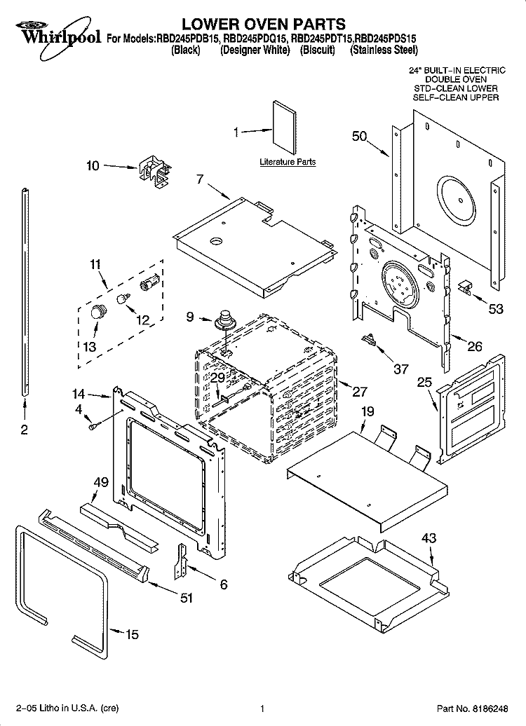 LOWER OVEN PARTS Diagram and Parts List for RBD245PDB15  Whirlpool Wall Oven