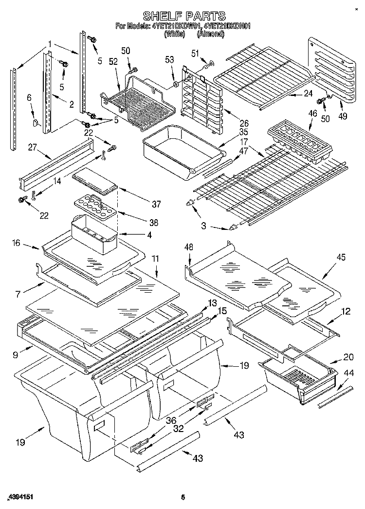 SHELF Diagram and Parts List for 4YET21DKDN01  Whirlpool Refrigerator