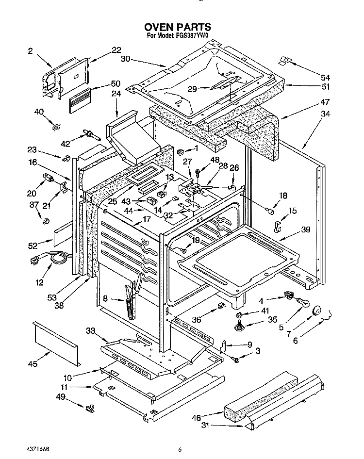 OVEN Diagram and Parts List for FGS387YW0  Roper Range