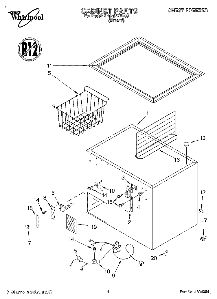 SECTION Diagram and Parts List for EH070FXEN00  Whirlpool Freezer