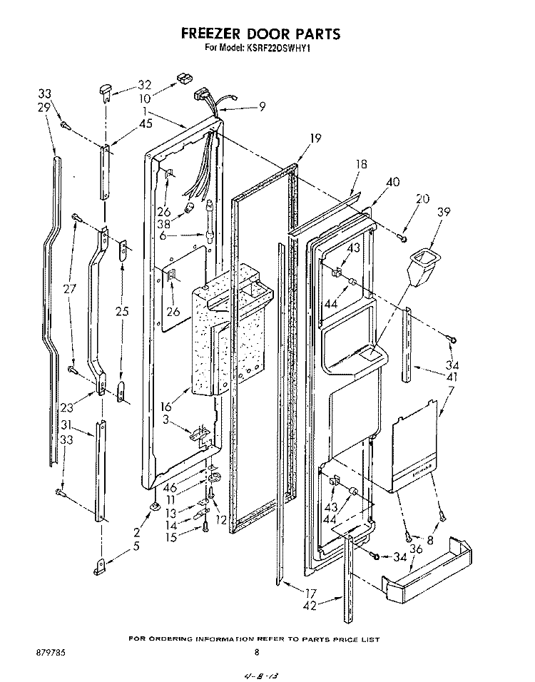 FREEZER DOOR Diagram and Parts List for KSRF22DSWHY1  KitchenAid Refrigerator