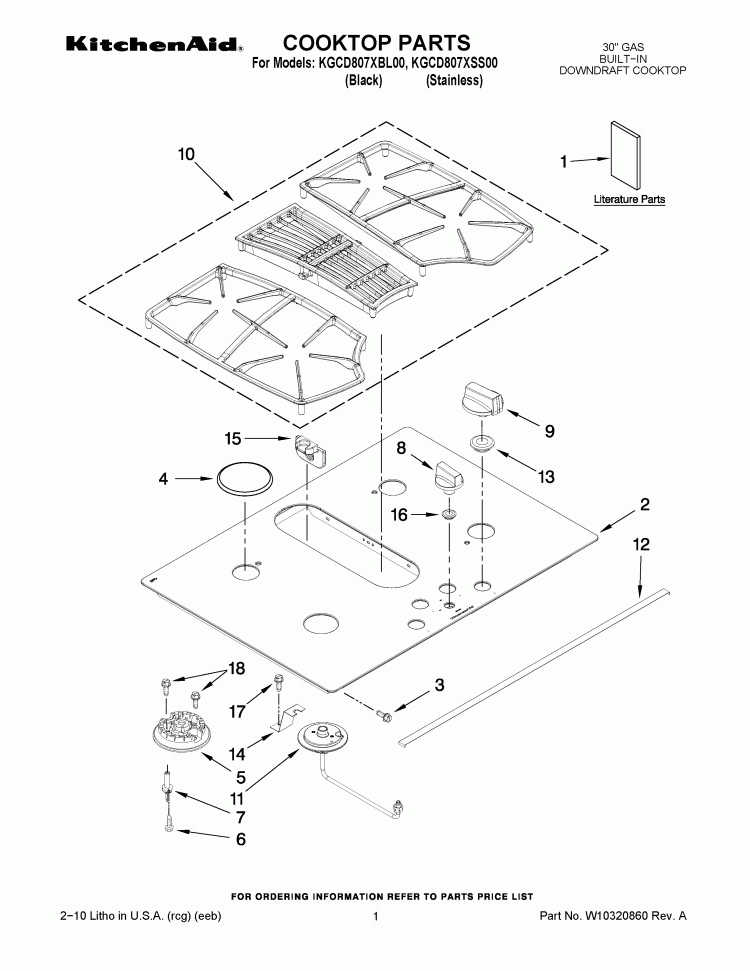 COOKTOP PARTS Diagram and Parts List for KGCD807XBL00  KitchenAid Cooktop