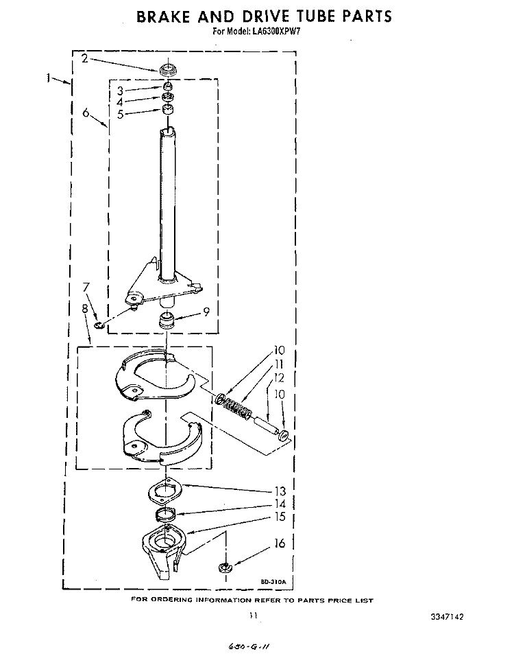 BRAKE AND DRIVE TUBE Diagram and Parts List for LA6300XPW7  Whirlpool Washer