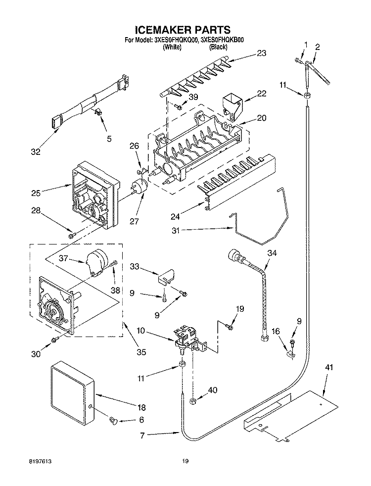 ICEMAKER Diagram and Parts List for 3XES0FHQKQ00  Whirlpool Refrigerator