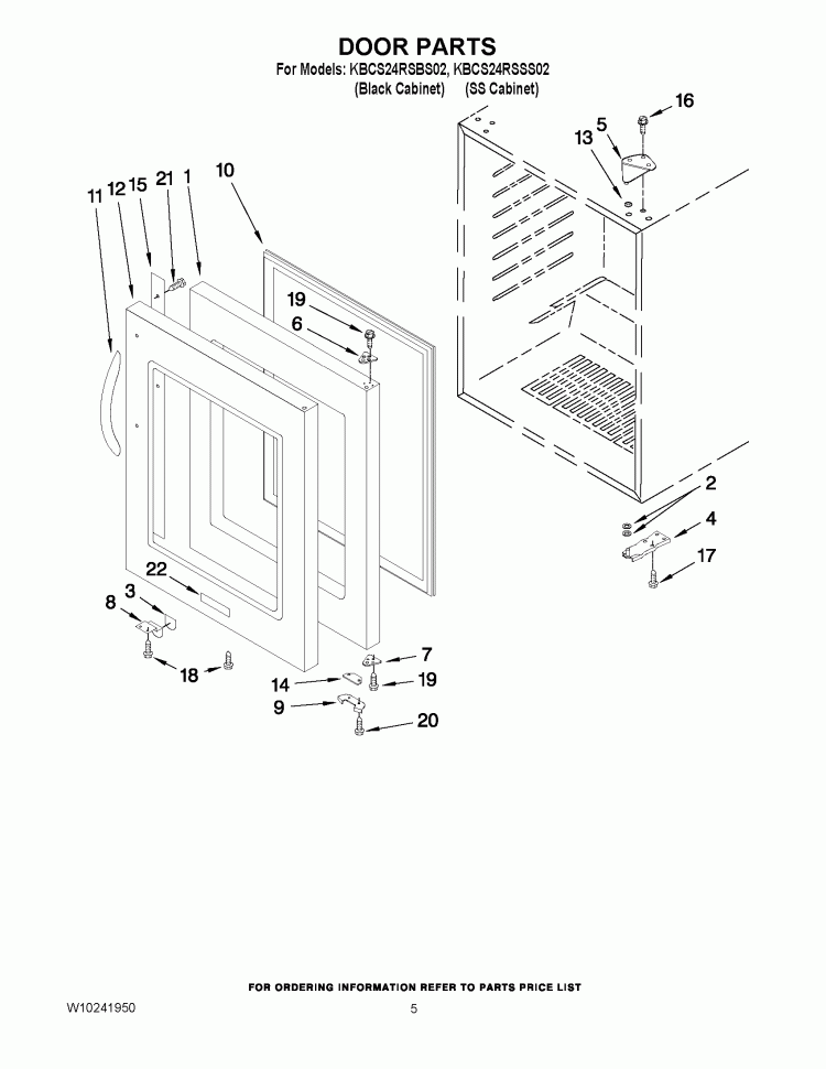 DOOR PARTS Diagram and Parts List for KBCS24RSBS02  KitchenAid Wine and Beverage Cooler