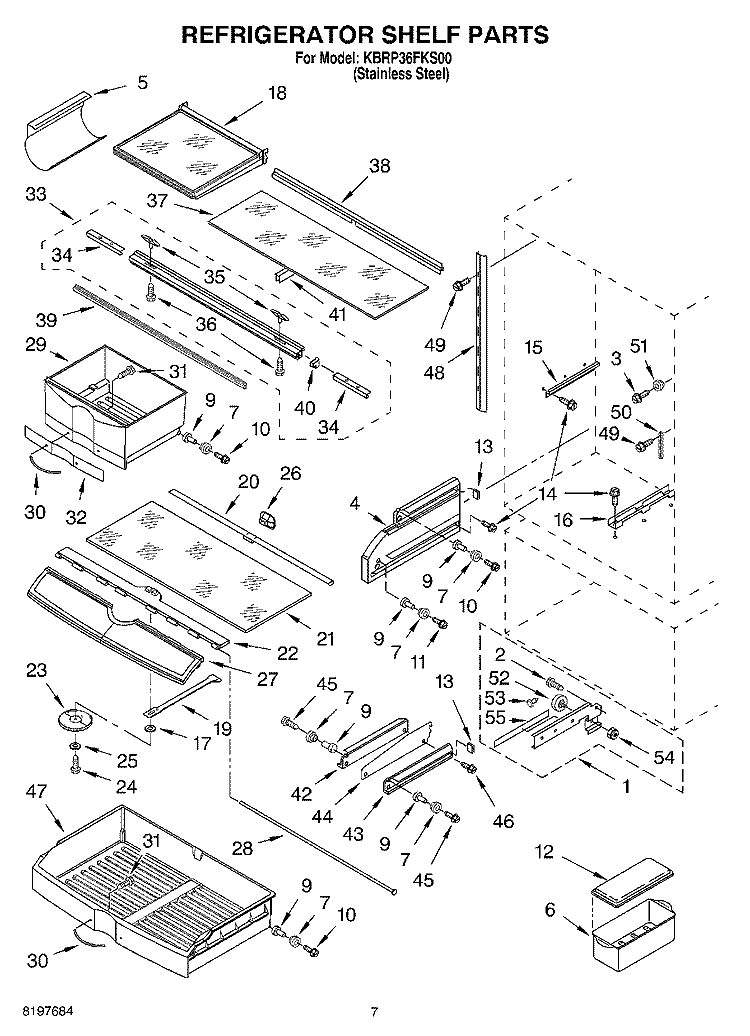 REFRIGERATOR SHELF Diagram and Parts List for KBRP36FKS00  KitchenAid Refrigerator