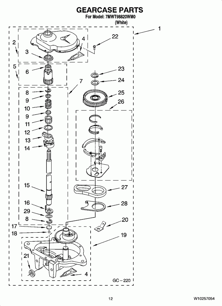 GEARCASE PARTS, OPTIONAL PARTS (NOT INCLUDED) Diagram and Parts List for 7MWT98820WM0  Whirlpool Washer