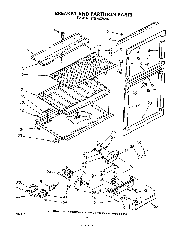 BREAKER AND PARTITION Diagram and Parts List for ET20XKXRWR0  Whirlpool Refrigerator