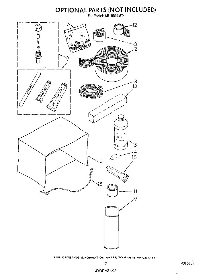 LIT/OPTIONAL Diagram and Parts List for AR1000XW0  Whirlpool Air Conditioner