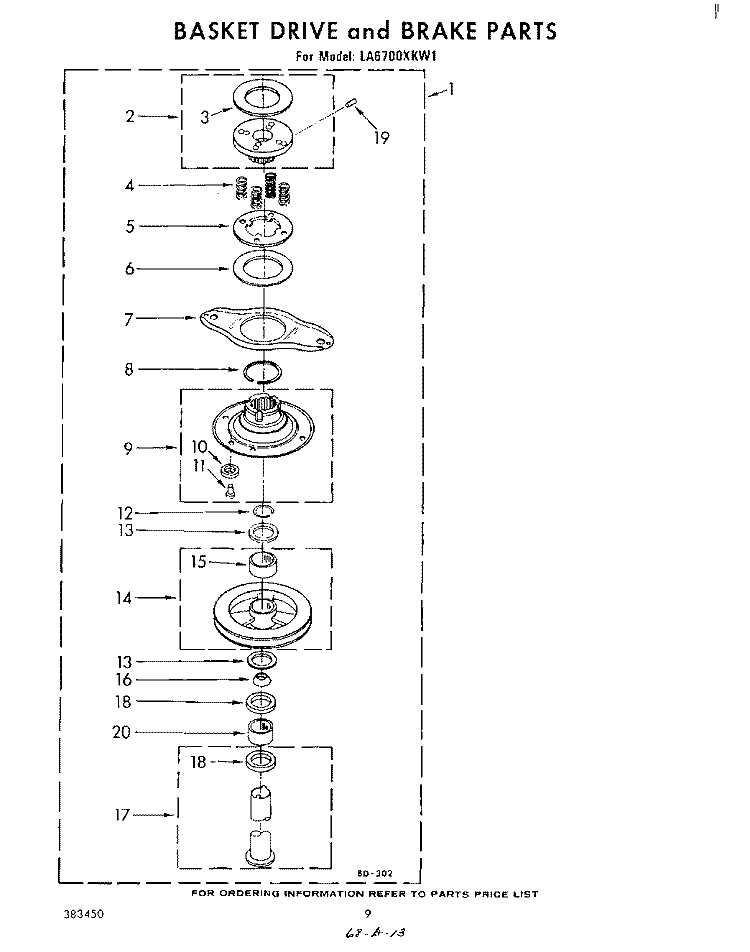 BASKET DRIVE AND BRAKE Diagram and Parts List for LA6700XKW1  Whirlpool Washer