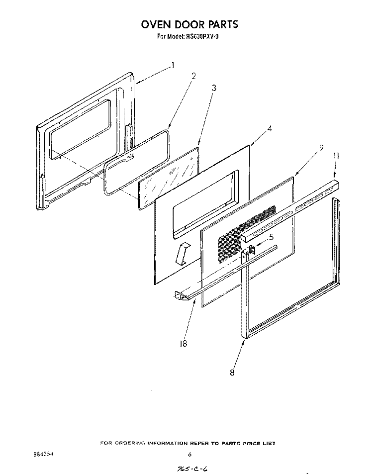 OVEN DOOR , LIT/OPTIONAL Diagram and Parts List for RS630PXV0  Whirlpool Range