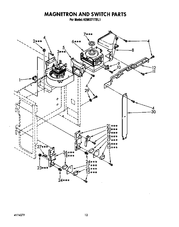 MAGNETRON AND SWITCH Diagram and Parts List for KEMI371TBL1  KitchenAid Microwave Oven Combo