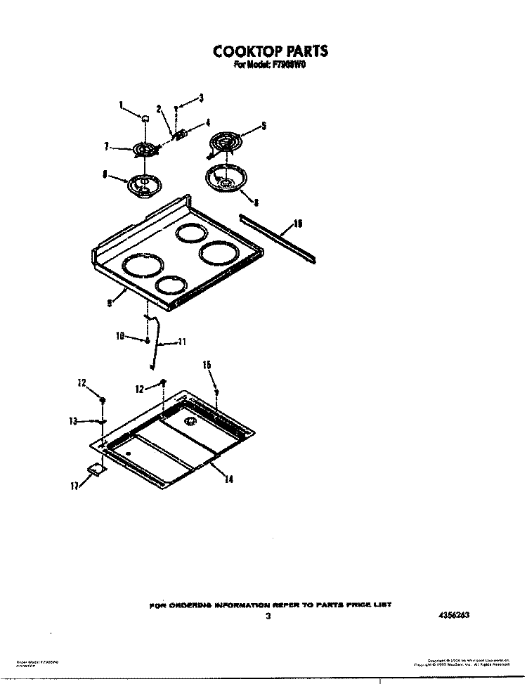 COOKTOP Diagram and Parts List for F7908L0  Roper Range